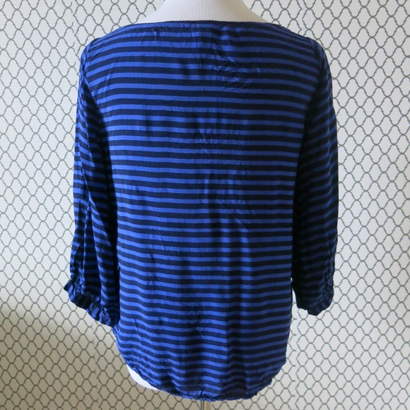 SPLENDID Elastic Waist Stripe 3/4 Sleeve Hi Lo Top Blouse - Size Petite Small - Picture 4 of 7